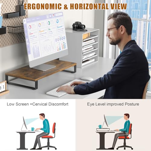 Wood Monitor Stand Riser for Desk, 24x12x3 inch, Brown - view 6