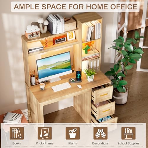 40” Home Office Desk with Hutch and Drawers, Walnut - view 3