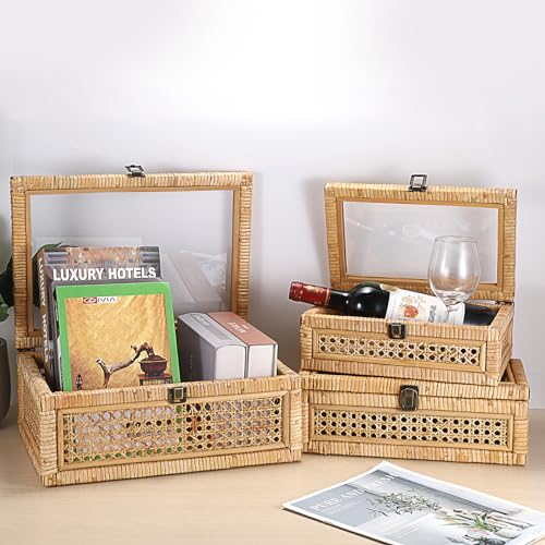 Rattan Display Box with Clear Lid Rectangular Wicker Storage Basket - view 6