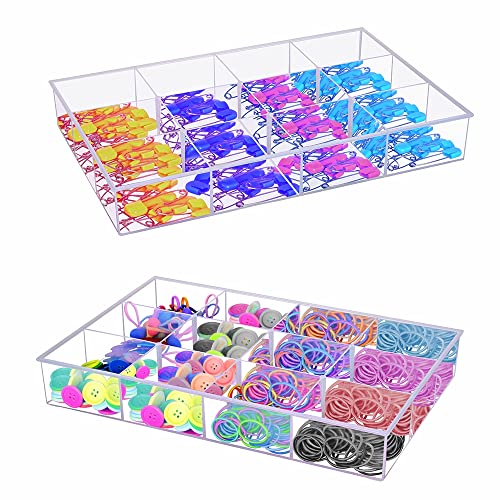 2 Pack Fixed 12 Grids Clear Plastic Organizer Sorting Tray