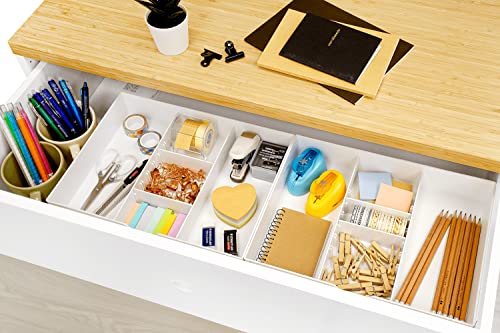2PK - 3 Slot Drawer Organizer with Two Adjustable Dividers - 5 Compartments Drawer Storage Junk Drawer Organizer for Office Desk Supplies and Accessories, White - view 5