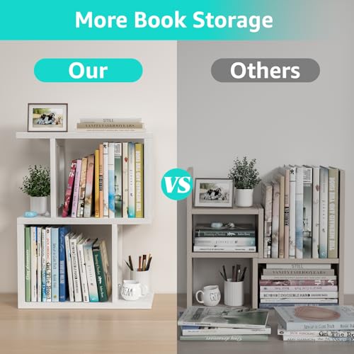 Small Desktop Bookshelf for Top of Desk Shelf - Mini White Table Bookcase 3-Tier Shelves Storage Book Organizer Hutch for Dorm Office College - view 6