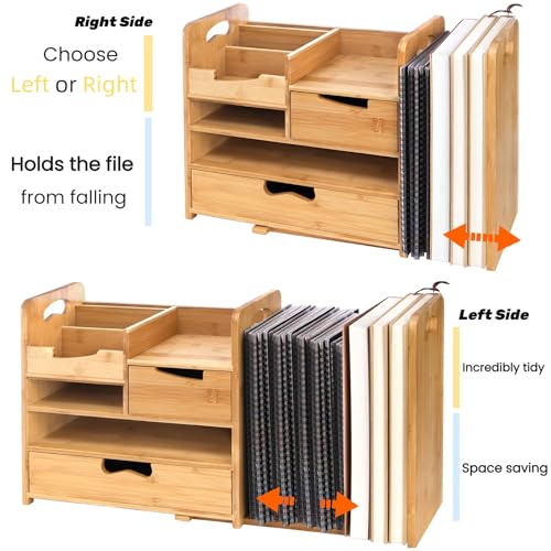 Bamboo Desk Organizer with Adjustable File Holder, Mail Organizer Countertop with Drawer, 4-Tier Desktop Organization and Desk Accessories for Home Office School Supplies, No Assembly Required - view 4