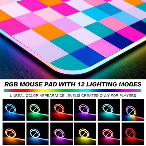 RGB Vibrant Multicolor Checkered Gaming Desk Mat & Mouse Pad, XL - view 6
