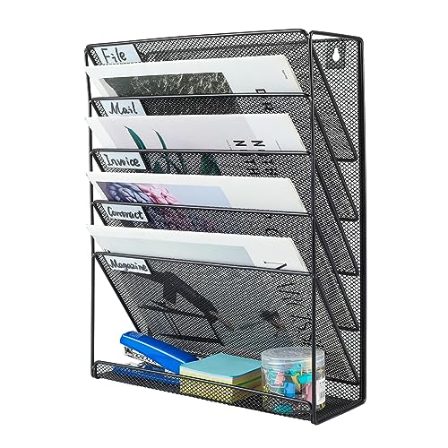 Mass Hanging Wall File Holder Mail Sorter Magazine Rack Office Supplies Metal Mesh Desk Organizer, 6 Tier, Black
