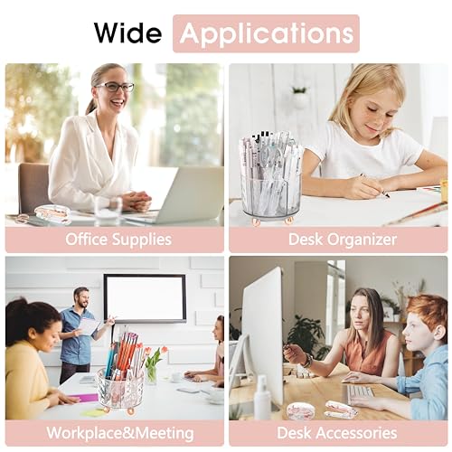Rose Gold Desk Accessories, Office Supplies Desk Organizers 360°Pen Holder Acrylic Stapler Set, Phone Holder, Ballpoint Pen, Scissor, Binder Clips, Ruler, Transparent Glue, Sticky Note and Staples. - view 6