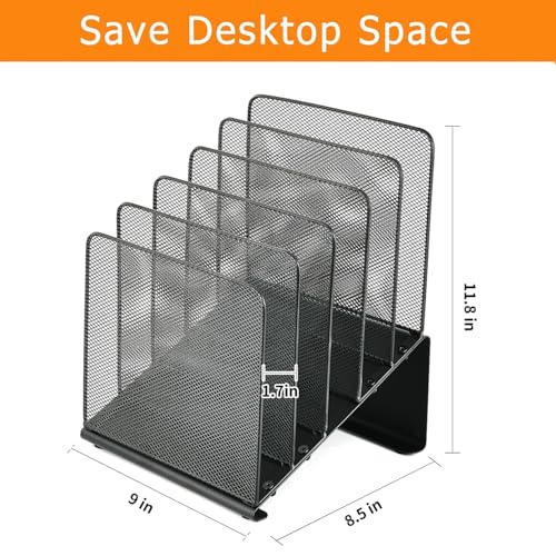 File Organizer for Desk, File Folder Organizer with 5-Section Vertical Rack, Suitable for Home Office Document Organization and Storage(Black) - view 2
