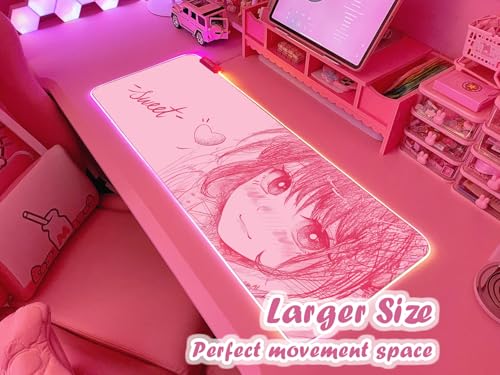 Pink RGB Gaming Mouse Pad 31.5x12 Inch PC XL Large Extended Glowing Led Light Up Desk Pad Non-Slip Rubber Base Computer Cute Mousepad Mat Desk Accessories Gaming Setup 40-8779 - view 2
