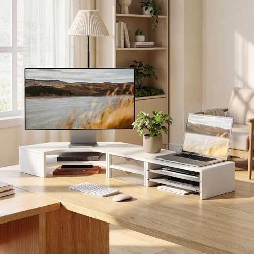 Dual Monitor Stand with Storage, Corner Desk Shelf for Top of Desk - view 5