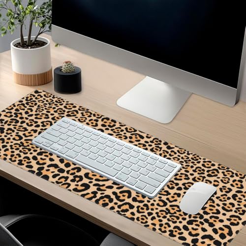 Leopard Animal Print Mouse Pads XXL Extended Mousepad with Stitched Edges Cheetah Non-Slip Rubber Base Computer Keyboard Pad Desk Mat for Home Office Desk Decor, 35.4" X 15.7" - view 6