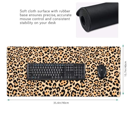 Leopard Animal Print Mouse Pads XXL Extended Mousepad with Stitched Edges Cheetah Non-Slip Rubber Base Computer Keyboard Pad Desk Mat for Home Office Desk Decor, 35.4" X 15.7" - view 2