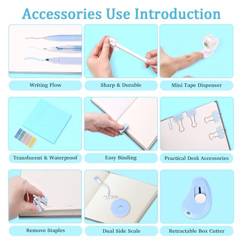 Mini Office Supply Kit, Blue Stapler with Staples and Tape Dispenser Set, Mini Stationary Kit Includes Sticky Notes Index Tabs Highlighters Gel Pens for Office & School (Blue) - view 3