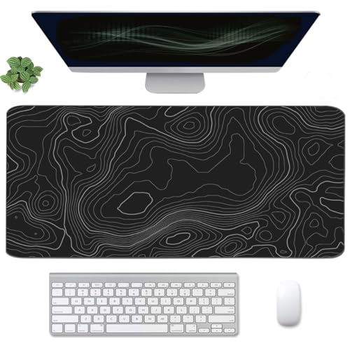 Topographic Mouse Pad, Extended Gaming (35.4x15.7 in), Desk Mat Laptop Waterproof Decor Writing for Work, Game, Office, Home - Topographic Contour