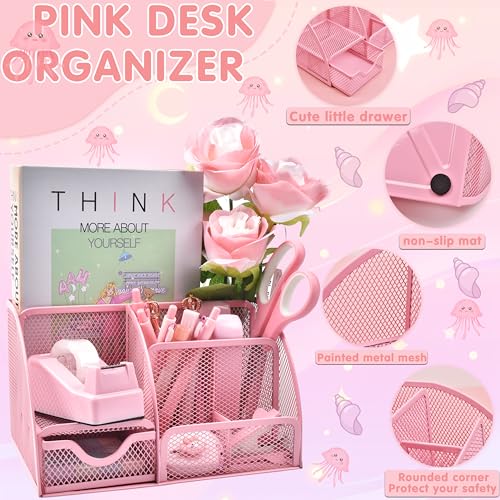Pink Desk Accessories, 23-Piece Office Supplies Gift Set for Women - view 2