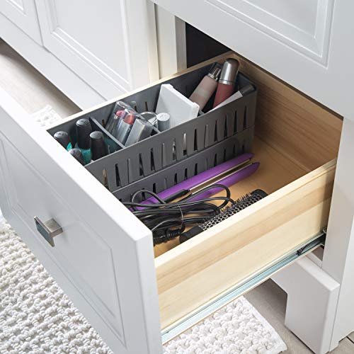 4 Compartment Stackable Bin with Adjustable Dividers | Drawer Organizer | Storage Basket | Good for Office | Desk Supplies | Dorm |Bathroom | Accessories | Make Up | Grey - view 6
