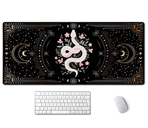 Large Mouse Pad, Boho Snake Witch Desk Mat for Desktop, Women Girls Waterproof Gaming Mousepad, Moon Phases Computer PC Laptop Protector Writing Pads for School Office Home 35.5" x 15.7"