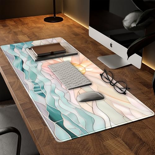 Desk Mat Gaming Desk Pad Large Mouse and Keyboard Pad, Abstract Serene Ocean Sunrise Mouse Mat XXL, Pastel Desk Protector Mat Computer Mats for Desktop Sun & Waves Office Decor 31.5" x 15.7" - view 2