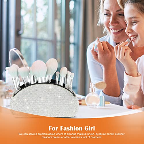 Remote Control Holder Organizer Table Desk Leather Control Storage TV Remote Control Organizer with 5 Spacious Compartments Bling Crystal Luxury Handmade Diamond (White) - view 2