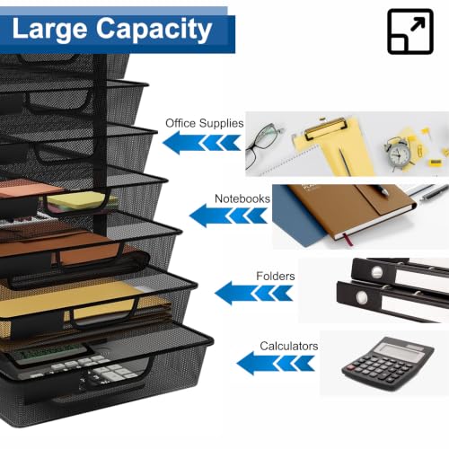 Mesh Desk Organizer with 20 Compartments Sliding Drawers,Black - view 5