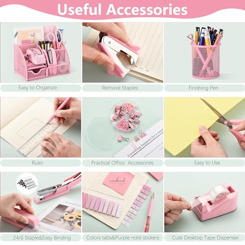 11 Pcs Pink Office Supplies Set Mesh Desk Organizer Accessories Kit - view 4