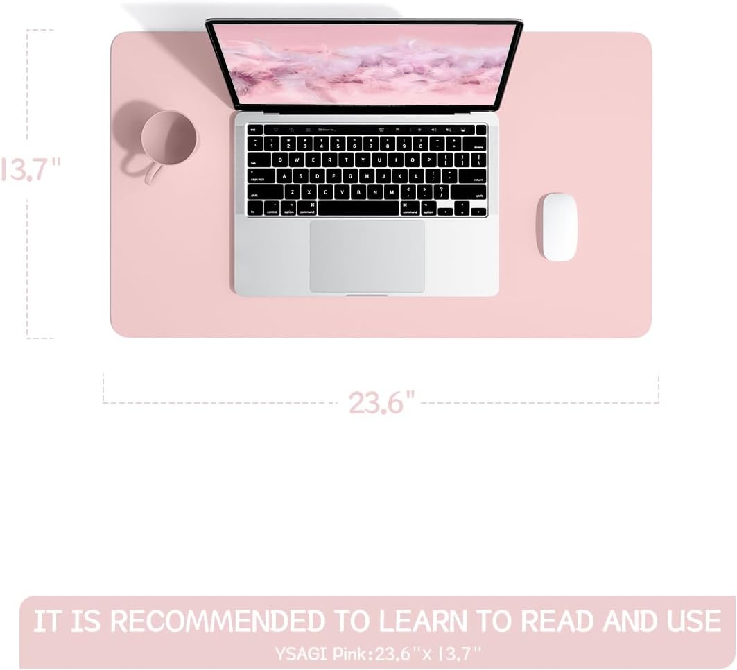 Non-Slip Leather Desk Pad, Waterproof Laptop Computer Desk Keyboard Mat, Table Protector Blotter Mat, Large Mouse Pad for Office/Work/Home/Decor(Pink, 23.6" x 13.7") - view 5