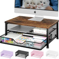 Computer Monitor Stand Riser, Desk Organizer with Drawer, Printer & Laptop Stand, Office Desk Accessories & Workspace Desktop Organizers Storage for Office Supplies(Brown)