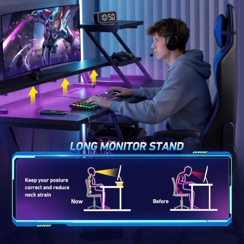 40 Inch Gaming Desk with LED & Power Outlet, Carbon Fiber Black - view 4