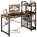 Computer Desk 47" with Power Outlet and Storage Shelves,Rustic Brown