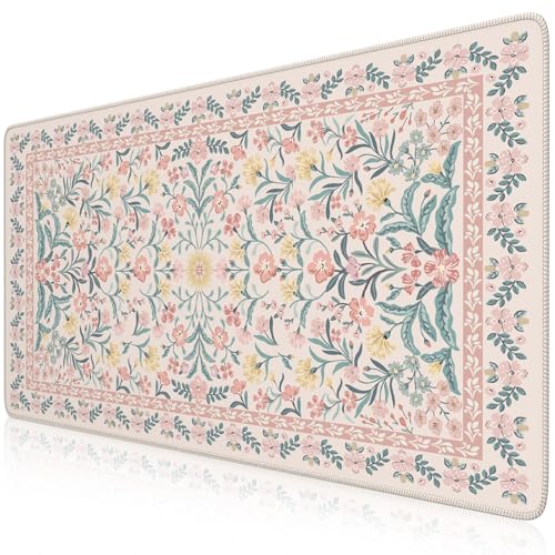 Desk Mat,Mouse Pad for Office Desk,35.4x15.7in,Pink Floral