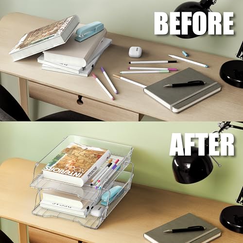 2-Tier Stackable Paper Tray for Desk Organizer, Clear - view 3