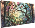 Stained Glass Tree Desk Mat Cartoon Tree Gaming Mouse Pad Large XXL Extended Desk Matt for Desktop, Laptop Computer Keyboard Mouse Mat for Women Office Decor Accessories Deskmat 31.5''x15.7''
