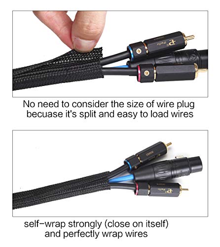 10ft - 1/2 inch Cord Protector Wire Loom Tubing Cable Sleeve Split Sleeving For USB Cable Power Cord Audio Video Cable – Protect Cat From Chewing - Black - view 2