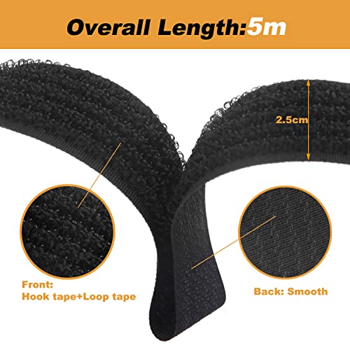 16Ft x 1In Adjustable Cable Straps with 25 Buckles, Free Cut Length, Black Reusable Fastening Cable Ties, Hook and Loop Securing Strap for Cable Tidy, Wire Management, Cord Organiser, Black - view 3