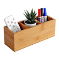 Bamboo Wood Pens Pencils Holder Cup for Desk Remote Control Holder, Caddy,Organizer,Desktop Storage with 3 Compartments,Makeup Brush Holder,Silverware Caddy for Party,Office Supplies (3 Grid)