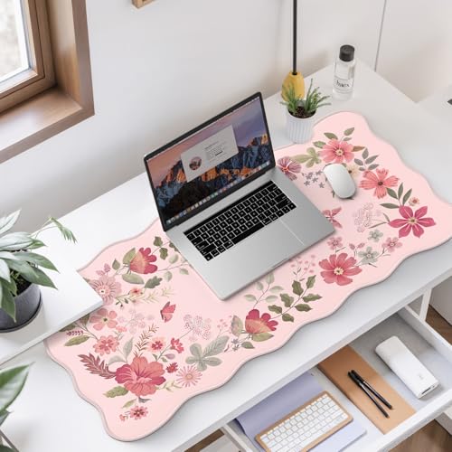 Floral Desktop Mat with Scalloped Edge, XL Computer Pad(Hot Pink) - view 7