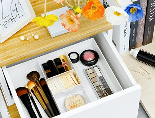 2PK - 3 Slot Drawer Organizer with Two Adjustable Dividers - 5 Compartments Drawer Storage Junk Drawer Organizer for Office Desk Supplies and Accessories, White - view 4