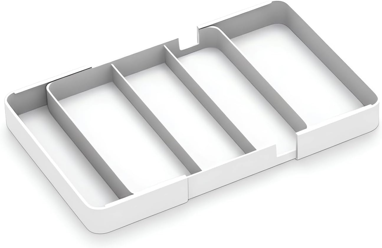 Shallow Desk Drawer Organizer, 1.73" Modular Expandable Tray | White Divider Bins For Office Stationery, Makeup & Kitchen Utensils, Fits 4.4cm Low-Profile IKEA Alex, BPA-Free PET.