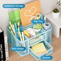 Mesh Desk Organizer, Pen Organizer with 2 Drawer, Multi-Functional Pencil Holder, Desk Organizers and Accessories with 5 Compartments + Drawer for Office Art Supplies (Blue) - view 2