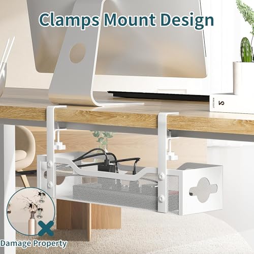 Under Desk Cable Management Tray 2 Pack, No Drill Cable Organizer With Clamp for Standing Desk, Easy to Install Cord Management System, No Damage Wire Organizer - view 6