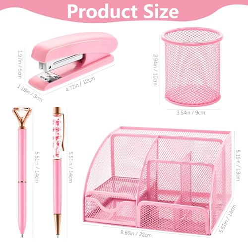 11 Pcs Pink Office Supplies Set Mesh Desk Organizer Accessories Kit - view 2