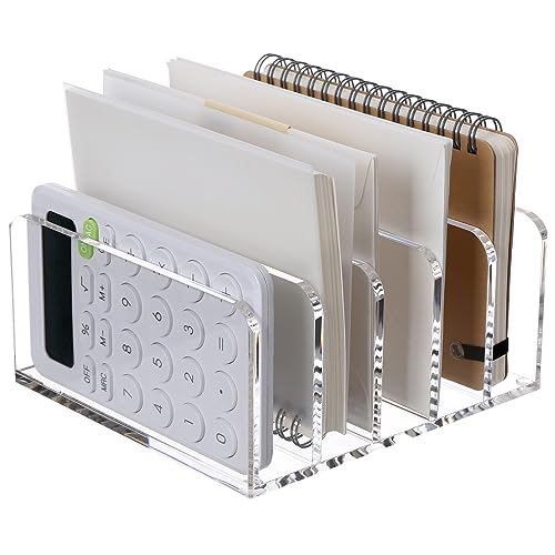 Clear Mail Organizer Desk Sorter, Acrylic Letter File Holder 5-Slot