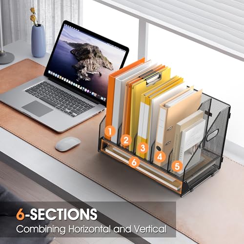 5 Vertical Mesh Desk Organizer with Paper Letter Tray, Black - view 5