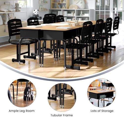 Metal Student Desk with Open Book Box, Natural, 5-Pack - view 5