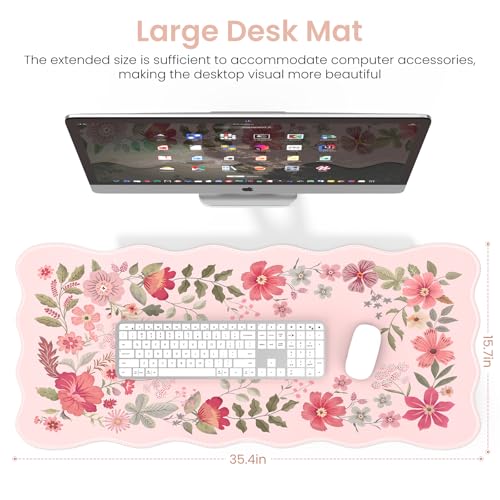 Floral Desktop Mat with Scalloped Edge, XL Computer Pad(Hot Pink) - view 2