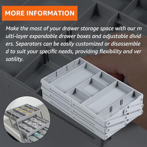 2/3 Tier Drawer Organizer, Collapsible Multi Level Drawer Organizer Tray, Expandable Bathroom Desk Drawer Organizer Trays, Adjustable Compartments Storage Trays for Jewelry (Single Row 3 Tiers) - view 5