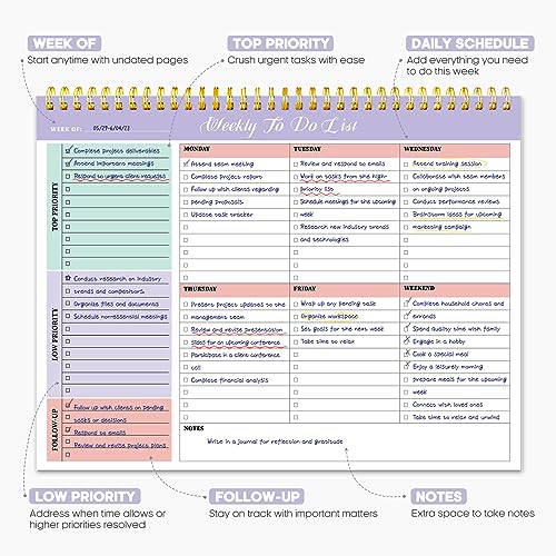Weekly To Do List Notepad, Undated Weekly Planner Pad, 8.5" x 11" - view 2