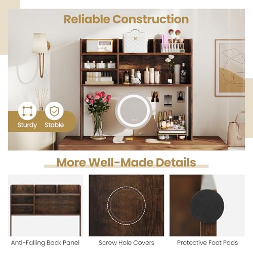 Desk Hutch, 37" Desktop Bookshelf with 6 Shelves, Wooden Desktop Organizer Display Rack with Adjustable Shelf, 3 Tier Desk Topper for College Dorm, Hutch Top Only - view 7