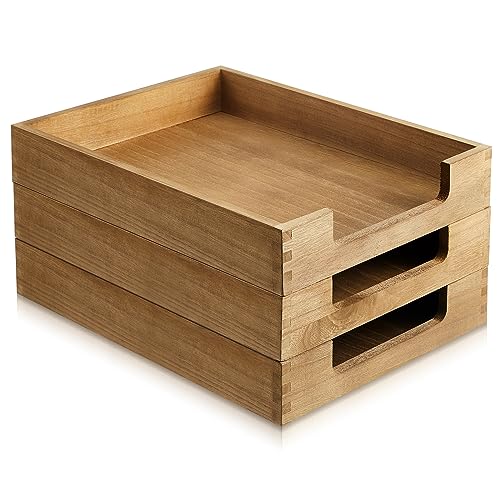 3 Pcs Stackable Wood Letter Tray A4 Size Desk File Organizer