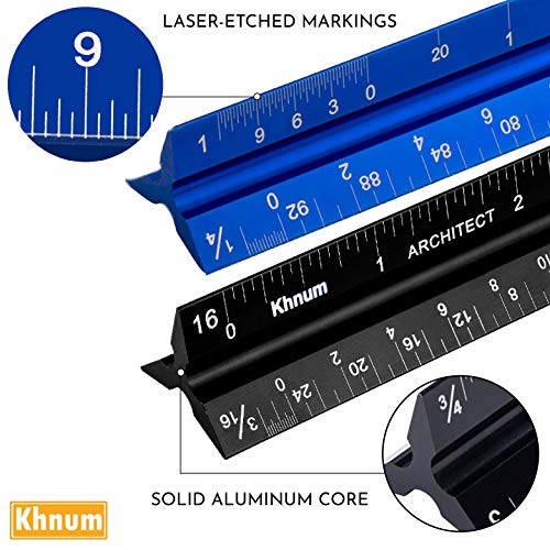 12-Inch Architectural and Engineering Scale Ruler Set (Imperial) | Laser-Etched Aluminum Triangular Drafting Tool | for Architect and Civil Engineer Blueprints | Standard Metal Ruler Included - view 3