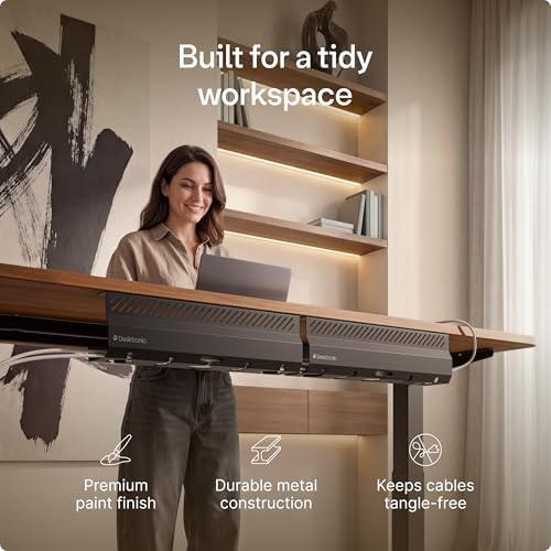 Cable Duct Desk Black Set of 2 - Stainless Steel Cable Management Desk Cable Duct with 5 Cable Cut-Outs - Easy to Install Cable Organiser - Cable Holder - view 2